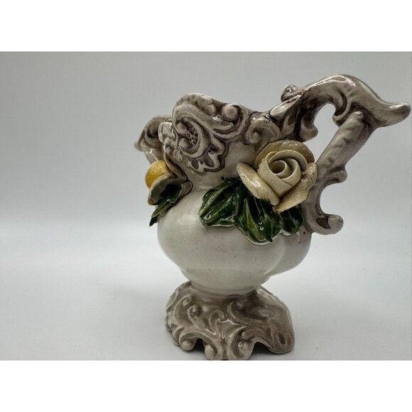 Vintage Signed Bassano Made in Italy Vase Yellow Roses 3D 3.5" tall - Picture 2 of 16